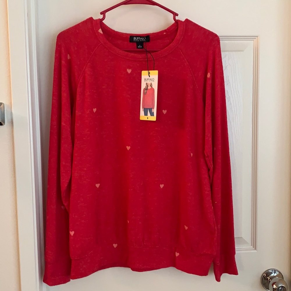 David Bitton BUFFALO Red Hearts Sweater Shirt Size Medium left